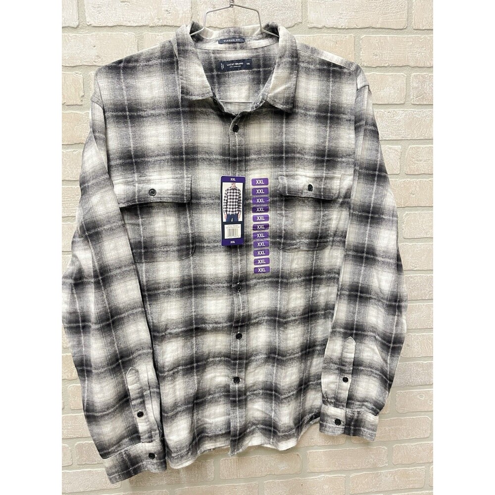 Lucky Brand Classic Fit Flannel Shirt Men's Size XXL Black Plaid Lumberjack